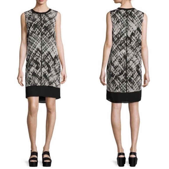 Vince Dresses & Skirts - 00 Vince Black Silk and Basketweave Pattern Shift Mini Dress